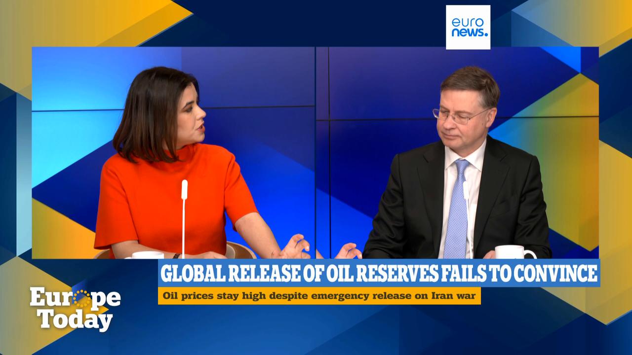 Video thumbnail for Iran escalation risks 'stagflation shock' for Europe, Commissioner Dombrovskis tells Euronews