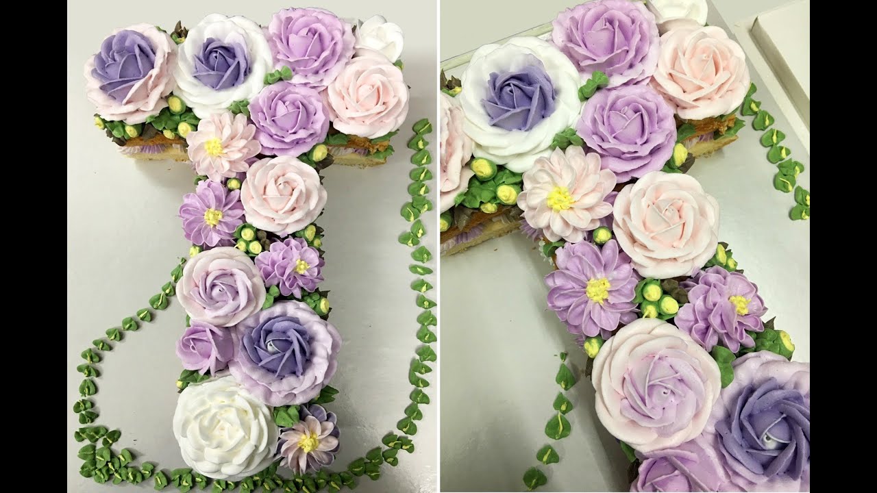 'Video thumbnail for T-shaped cake decoration with beautiful flowers for happy birthday'