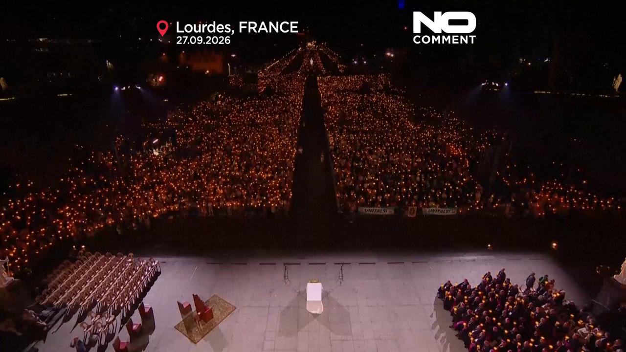 Video thumbnail for Pope joins pilgrims in Lourdes candlelit rosary as 150,000 attend mass