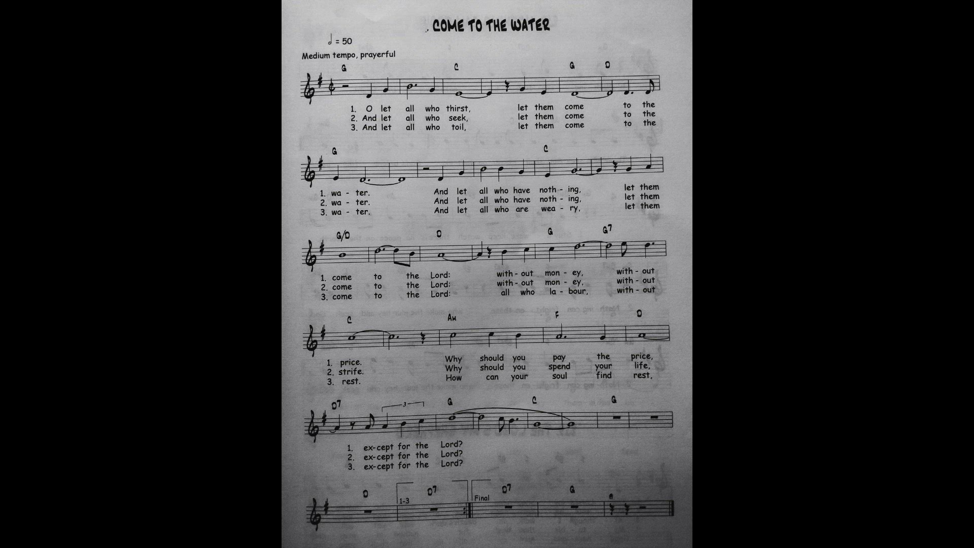 'Video thumbnail for Come To The Water - Catholic Mass Song Sheet Music'
