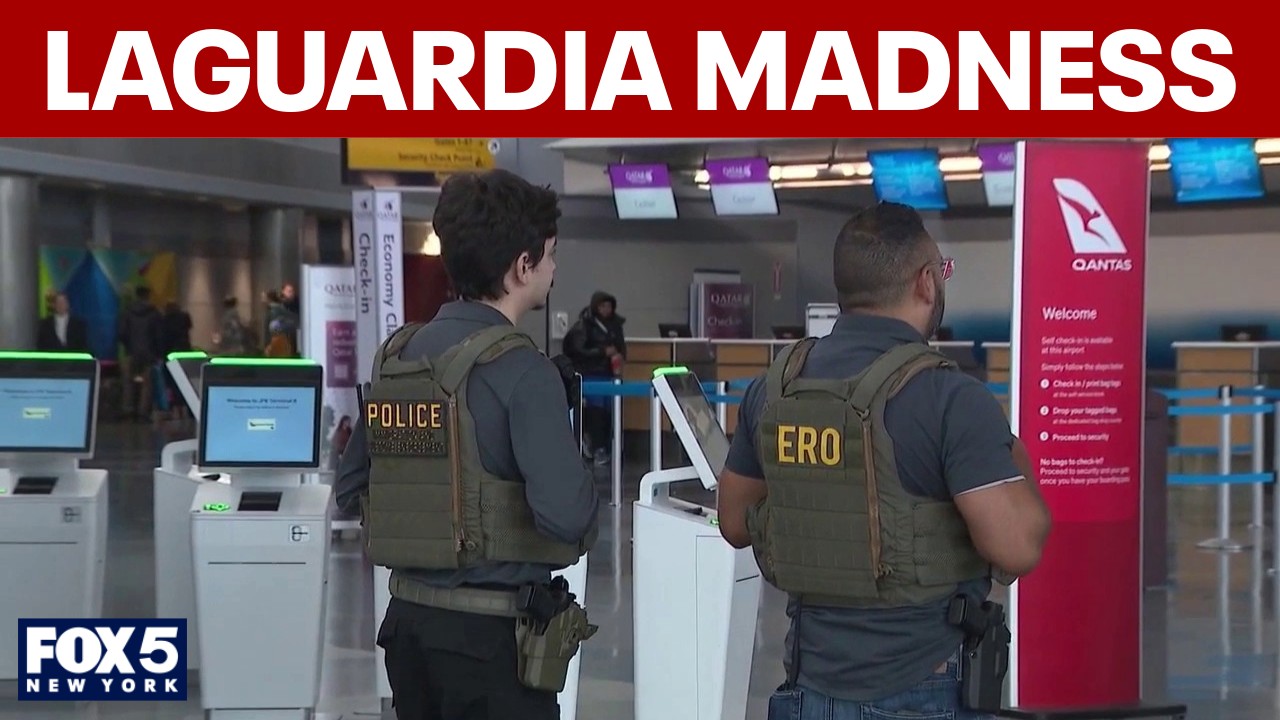 Video thumbnail for LaGuardia Airport: TSA wait times, ICE officers at checkpoints