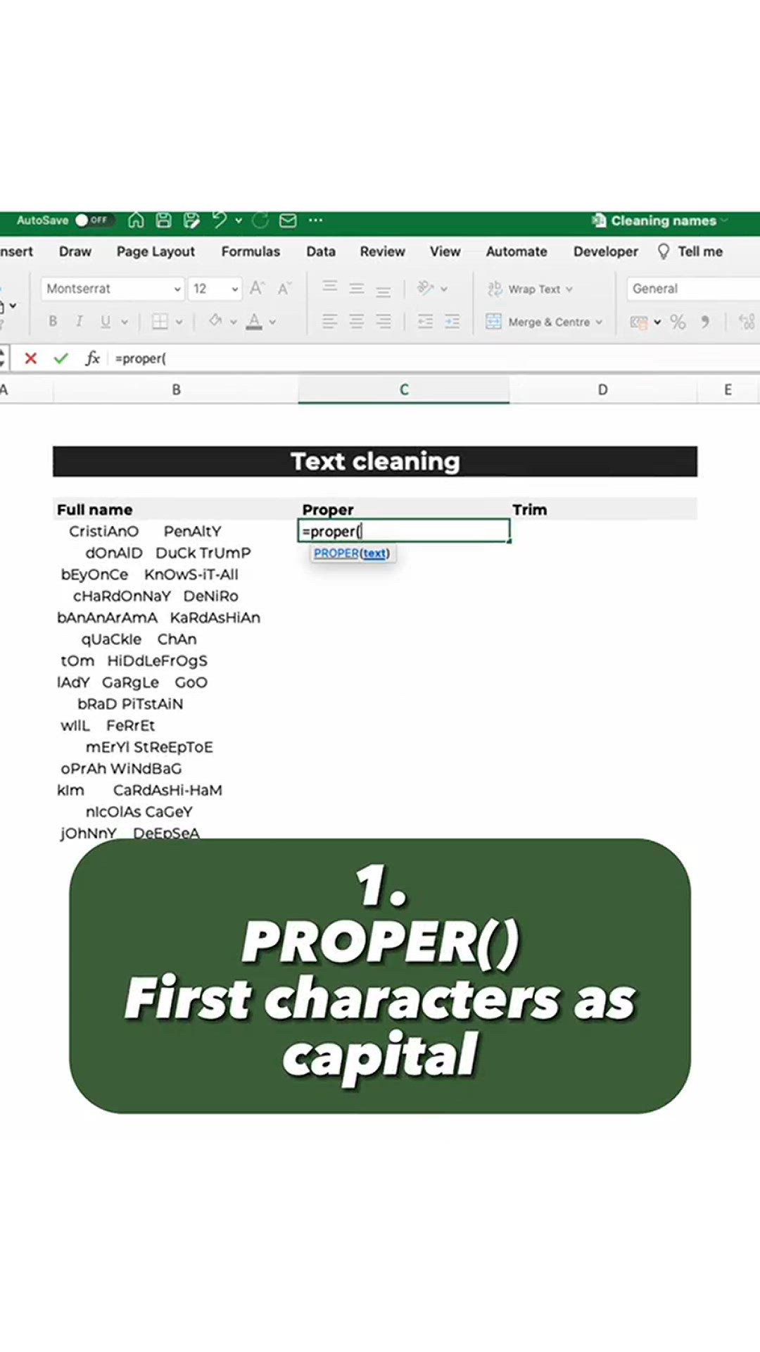 'Video thumbnail for Clean text in 2 easy steps in #Excel '