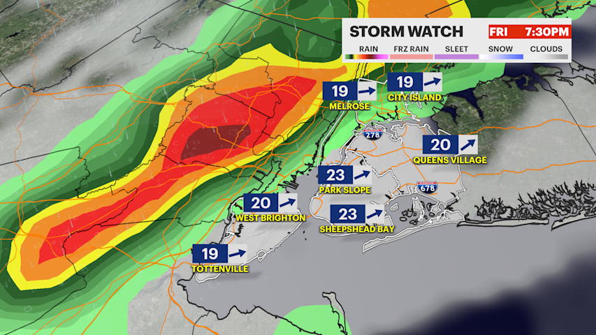 Video thumbnail for STORM WATCH: Gusty thunderstorms Friday lead to significant weekend temperature plunge in Brooklyn