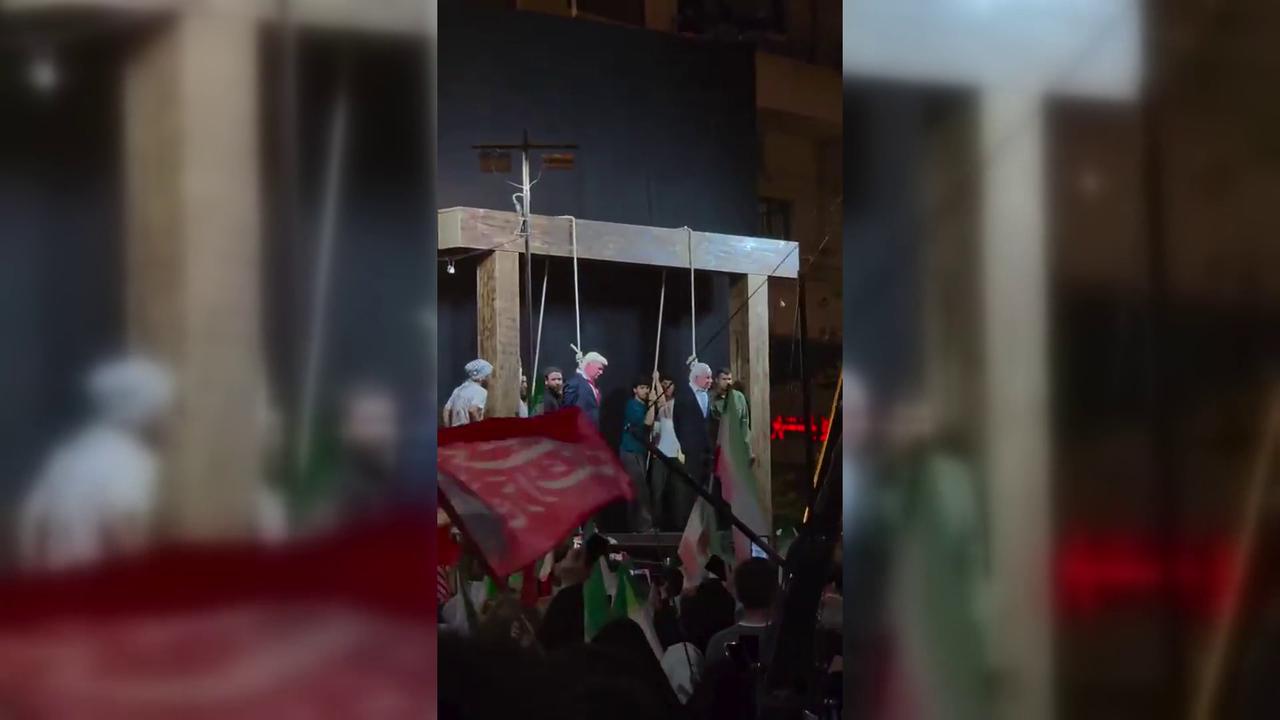 Video thumbnail for Iran: Trump, Netanyahu Images Hanged In Tehran.