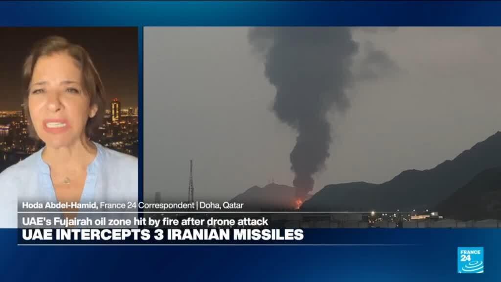 Video thumbnail for Fujairah oil zone hit by fire after drone attack as UAE says it intercepted Iran missiles