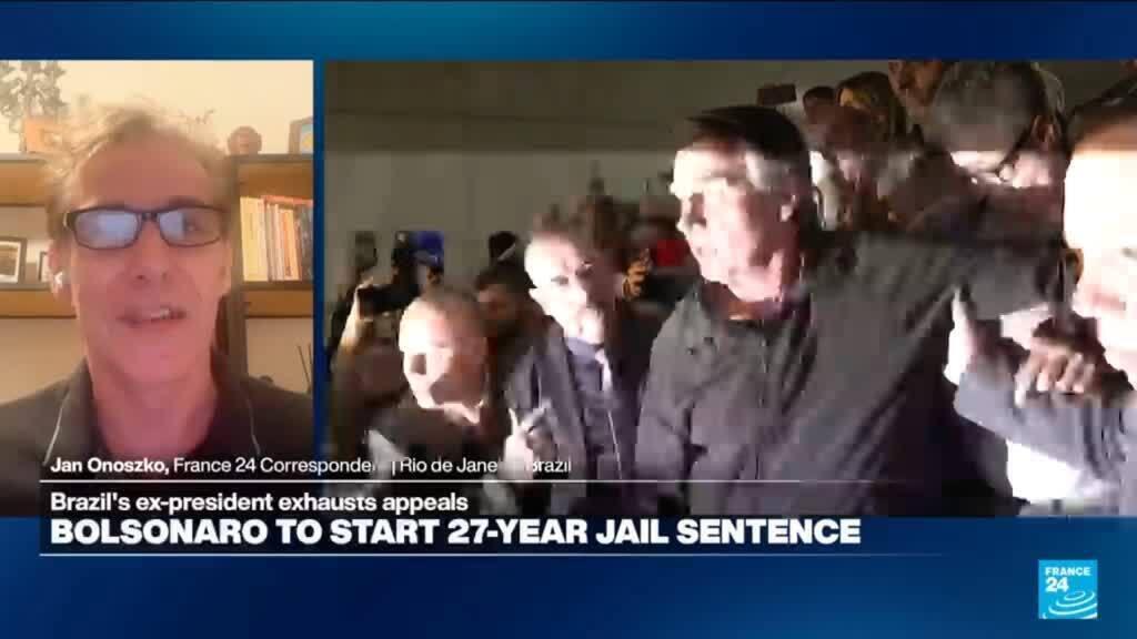 Video thumbnail for Brazil's former President Jair Bolsonaro begins 27-year prison sentence for coup attempt