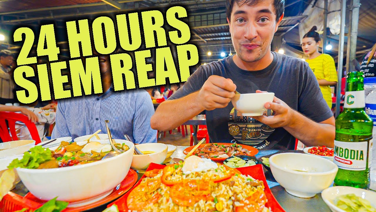 Video thumbnail for 24 Hours of CAMBODIAN STREET FOOD in Siem Reap Khmer Steakhouse + Lort Cha in Cambodia!