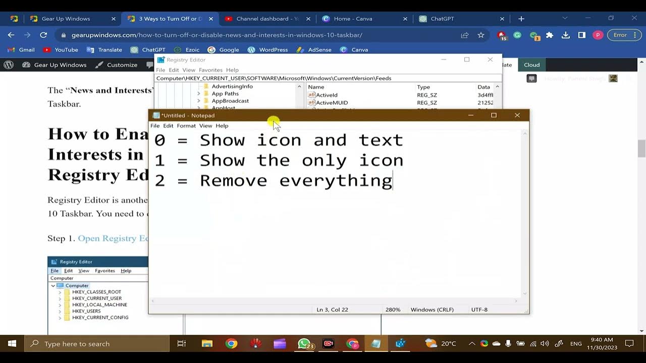 'Video thumbnail for How to Enable or Disable News and Interests in Windows 10 through Registry Editor | GearUpWindows'