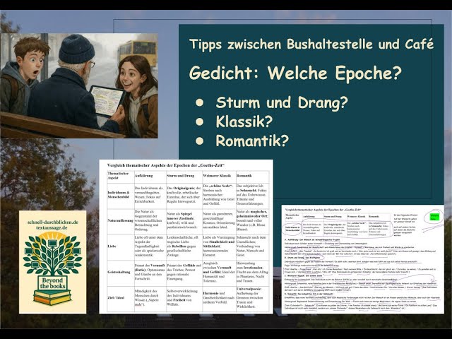 Video thumbnail for Passende Epoche zum Gedicht? Diese Tabelle hilft: Aufklärung, Sturm u. Drang, Klassik und Romantik
