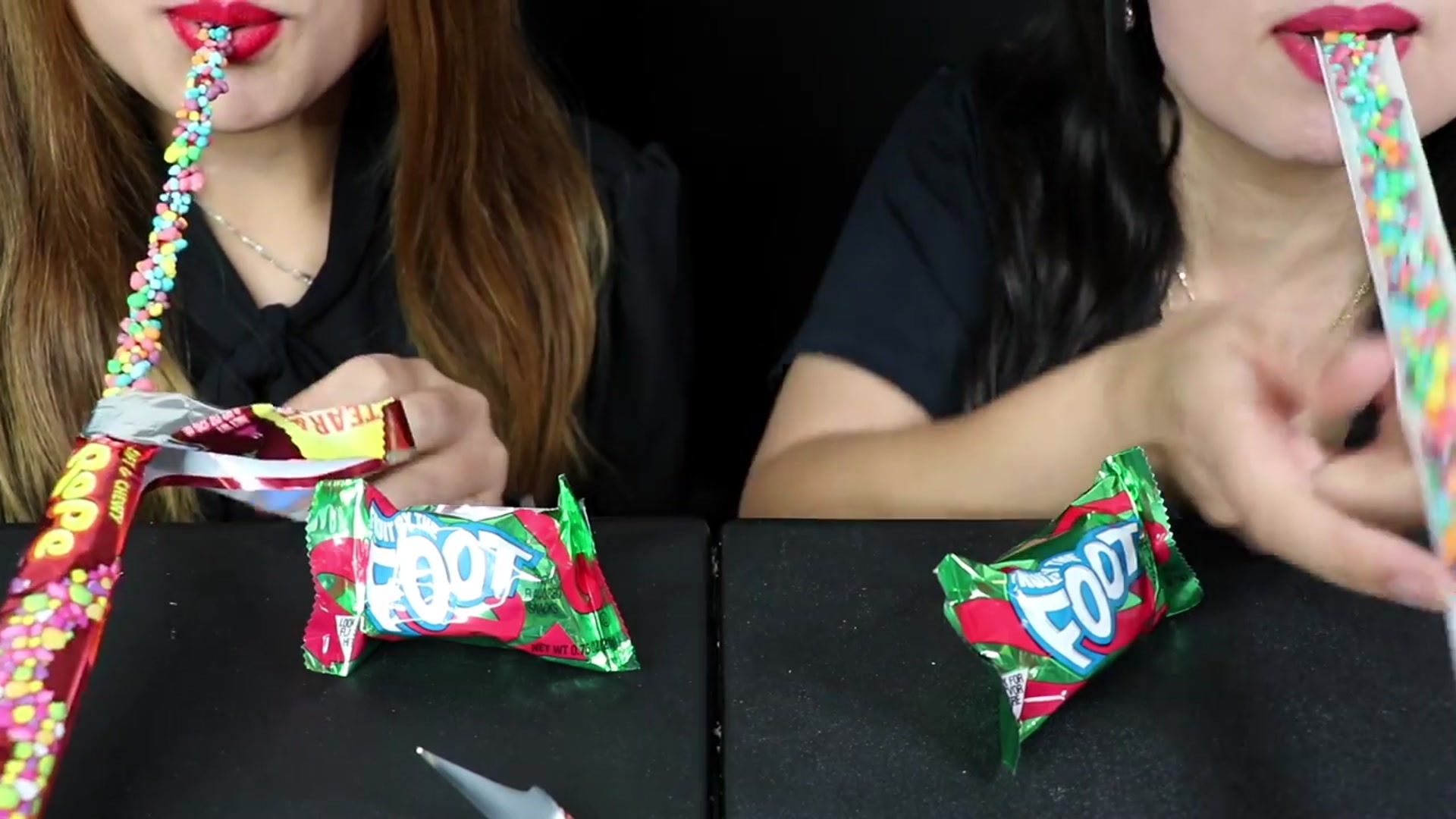Video thumbnail for RAINBOW NERDS ROPE RACE EATING CHALLENGE (Fruit by the Foot) CANDY MUKBANG   Kim Liz Too(720P HD)