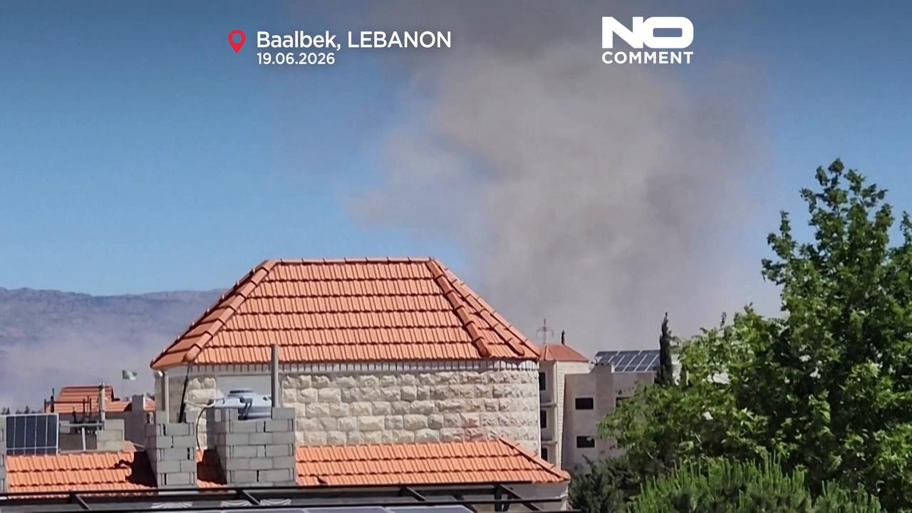 Video thumbnail for Lebanon air raids kill 18 as residents flee southern villages