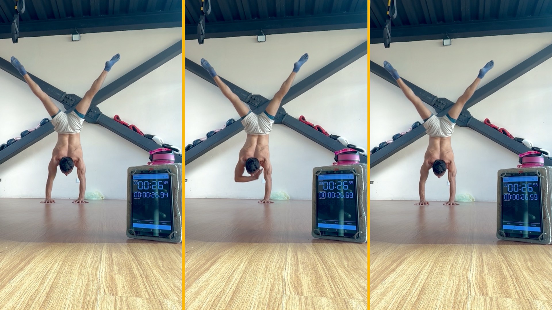 Video thumbnail for Most handstand shoulder taps in one minute (male) - 120 by Nestor Santiago Gonzalez Valero