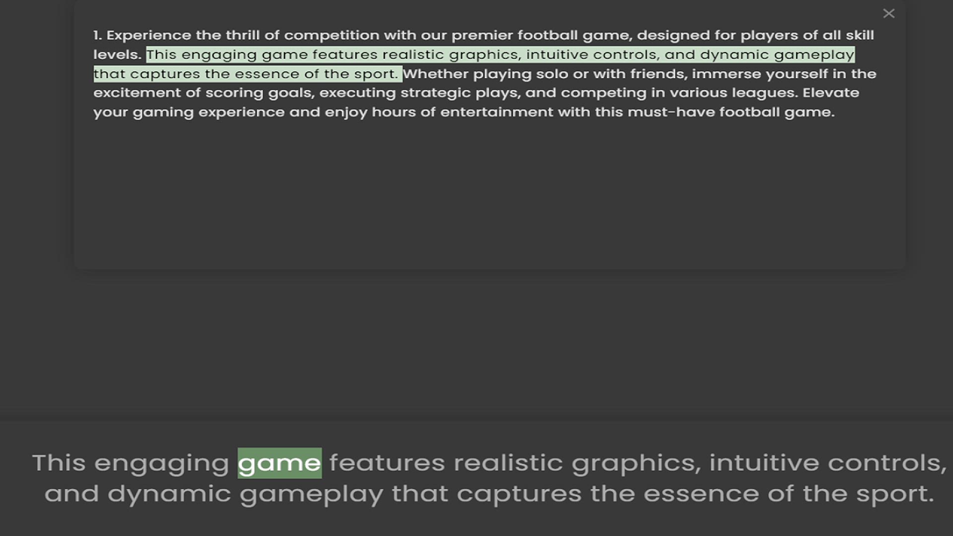 Video thumbnail for 1. Experience the thrill of competition with our premier football game, designed for players of all skill levels. This engaging game features realistic graphics, intuitive controls, and dynamic gameplay that captures the essence of the sp