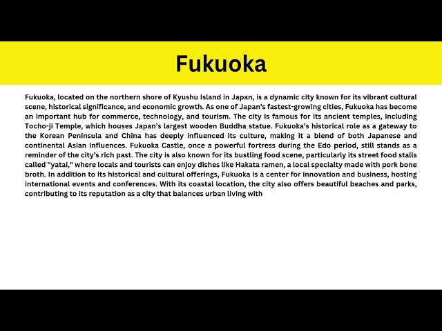 Video thumbnail for Short Paragraph on Fukuoka