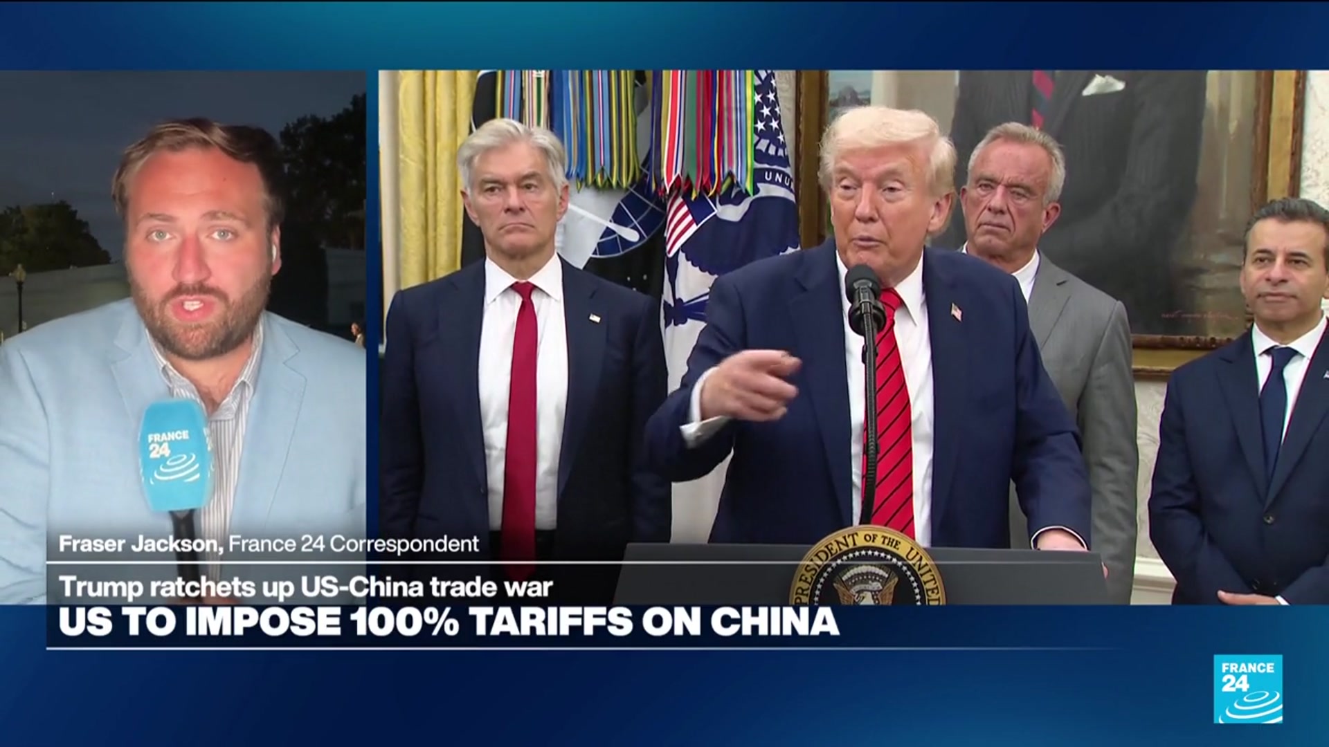 'Video thumbnail for Trump announces additional 100 percent tariff on Chinese imports'