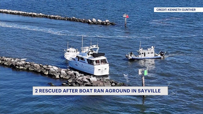 Video thumbnail for 53-foot yacht gets stuck after hitting jetty in Sayville