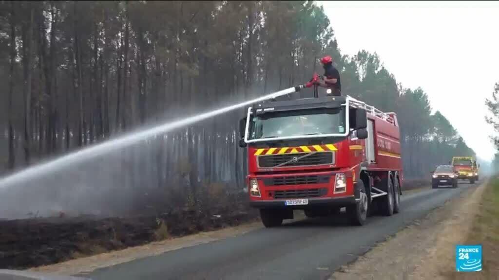Video thumbnail for France: Landes wildfire stopped spreading but remains out of control