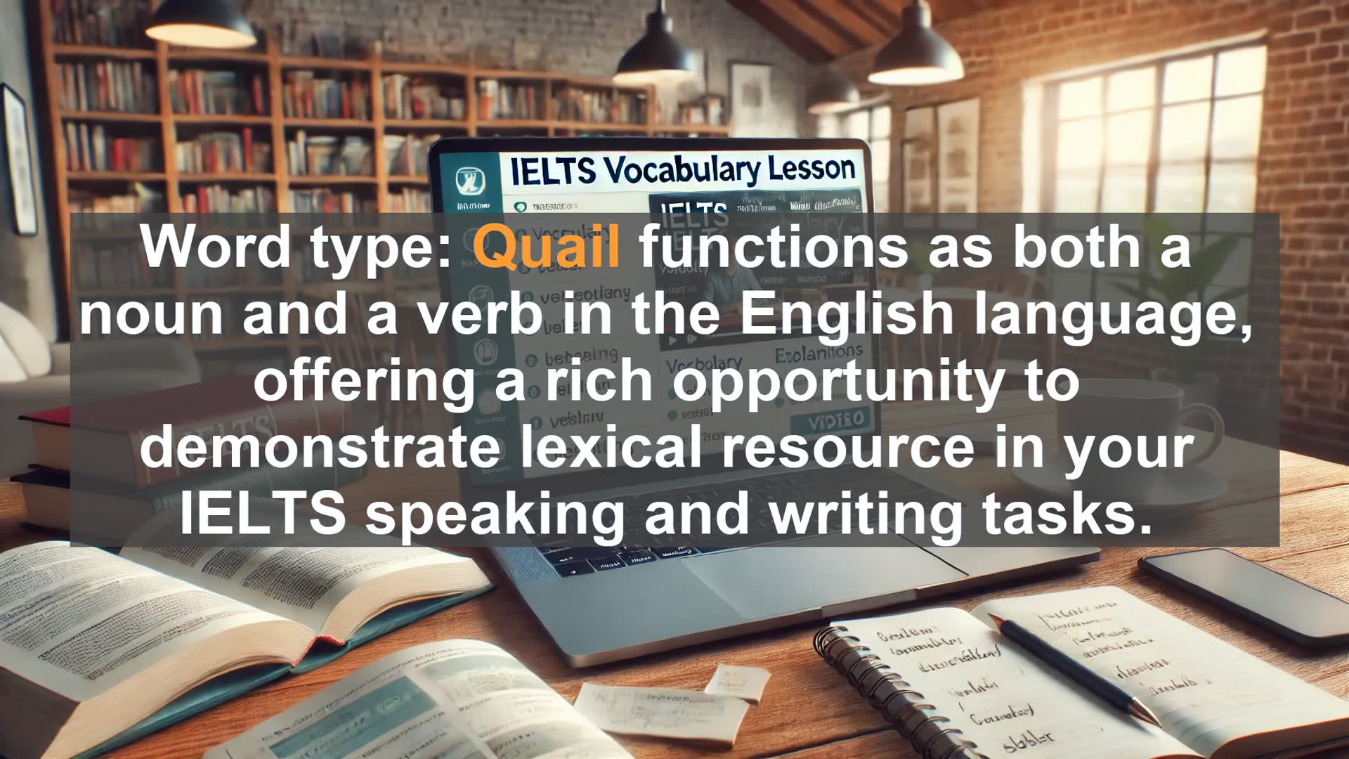 'Video thumbnail for 2000 Must Know IELTS 9.0 Vocabulary - Quail: A Versatile Word for IELTS Success'