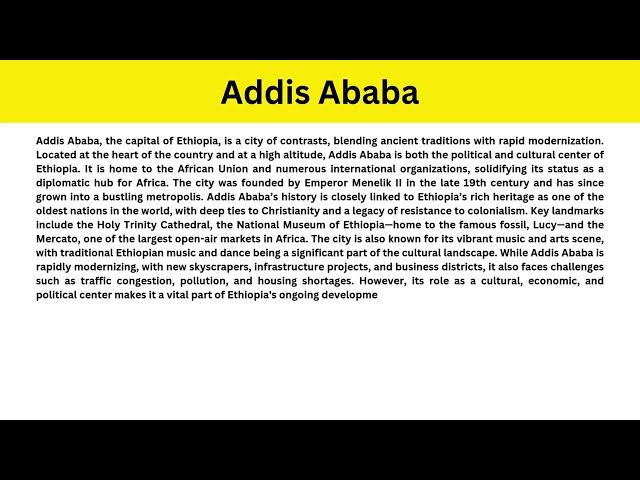 Video thumbnail for Short Paragraph on Addis Ababa