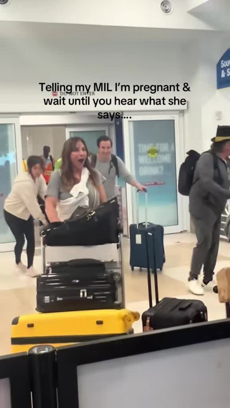 Video thumbnail for Mother in Law Reacts to Surprise Pregnancy News at Airport
