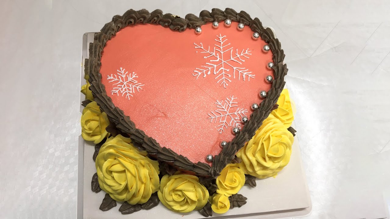 'Video thumbnail for Red heart shape birthday cake for love with beautiful yellow rose flowers'