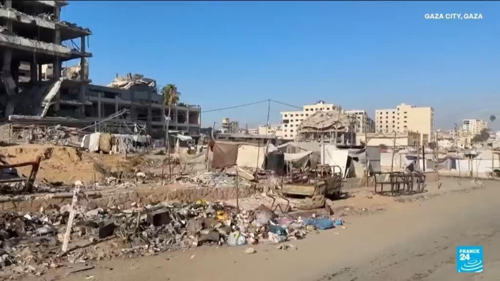 Video thumbnail for As funerals are organised for dead Israeli hostages, Gaza tries to rebuild