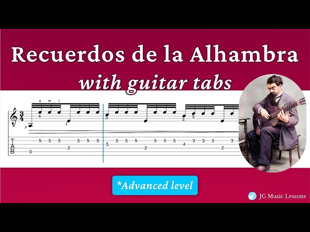 'Video thumbnail for Recuerdos de la Alhambra by Tarrega guitar tabs 🎸'