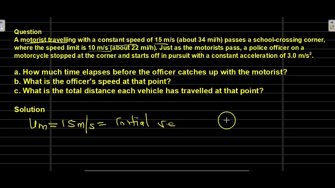 'Video thumbnail for A motorist travelling with a constant speed of 15 m/s'