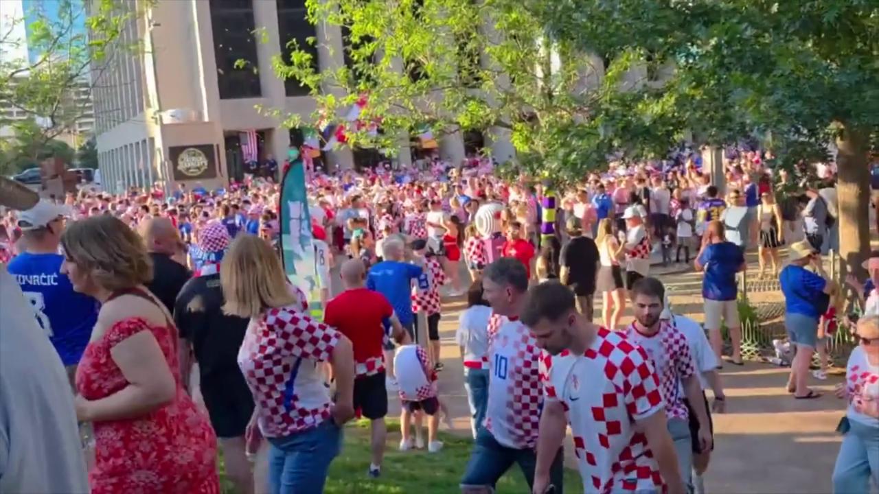 Video thumbnail for World Cup 2026: Croatia Fans Turn Downtown Dallas Red And White.