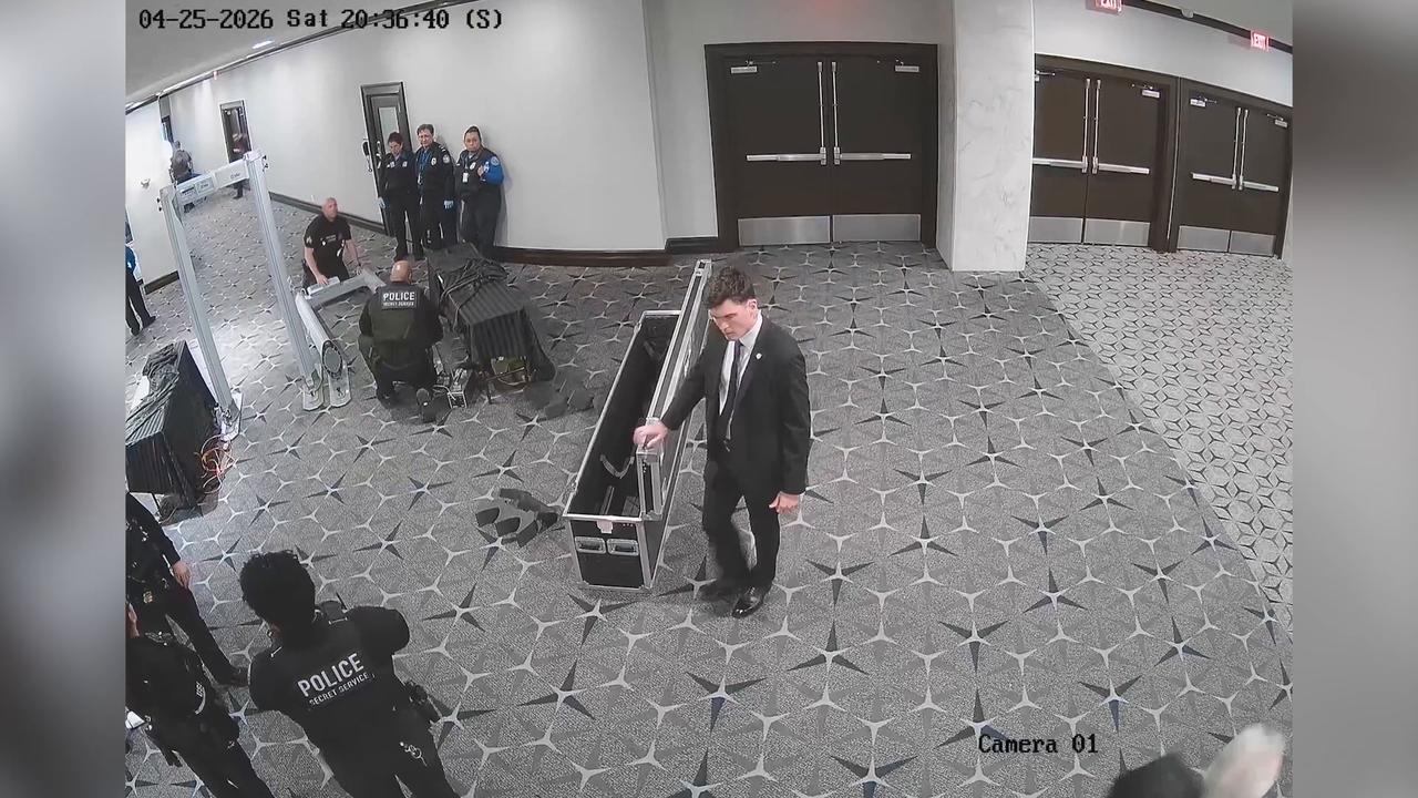 Video thumbnail for US: Newly released footage shows alleged shooter trying to storm White House Correspondents' Dinner.