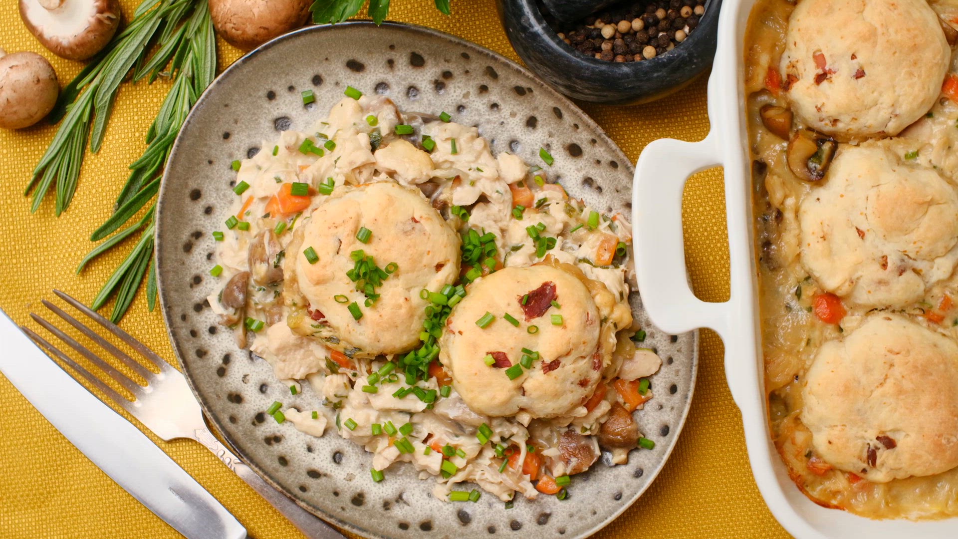 Video thumbnail for Cozy Chicken Biscuit Bake