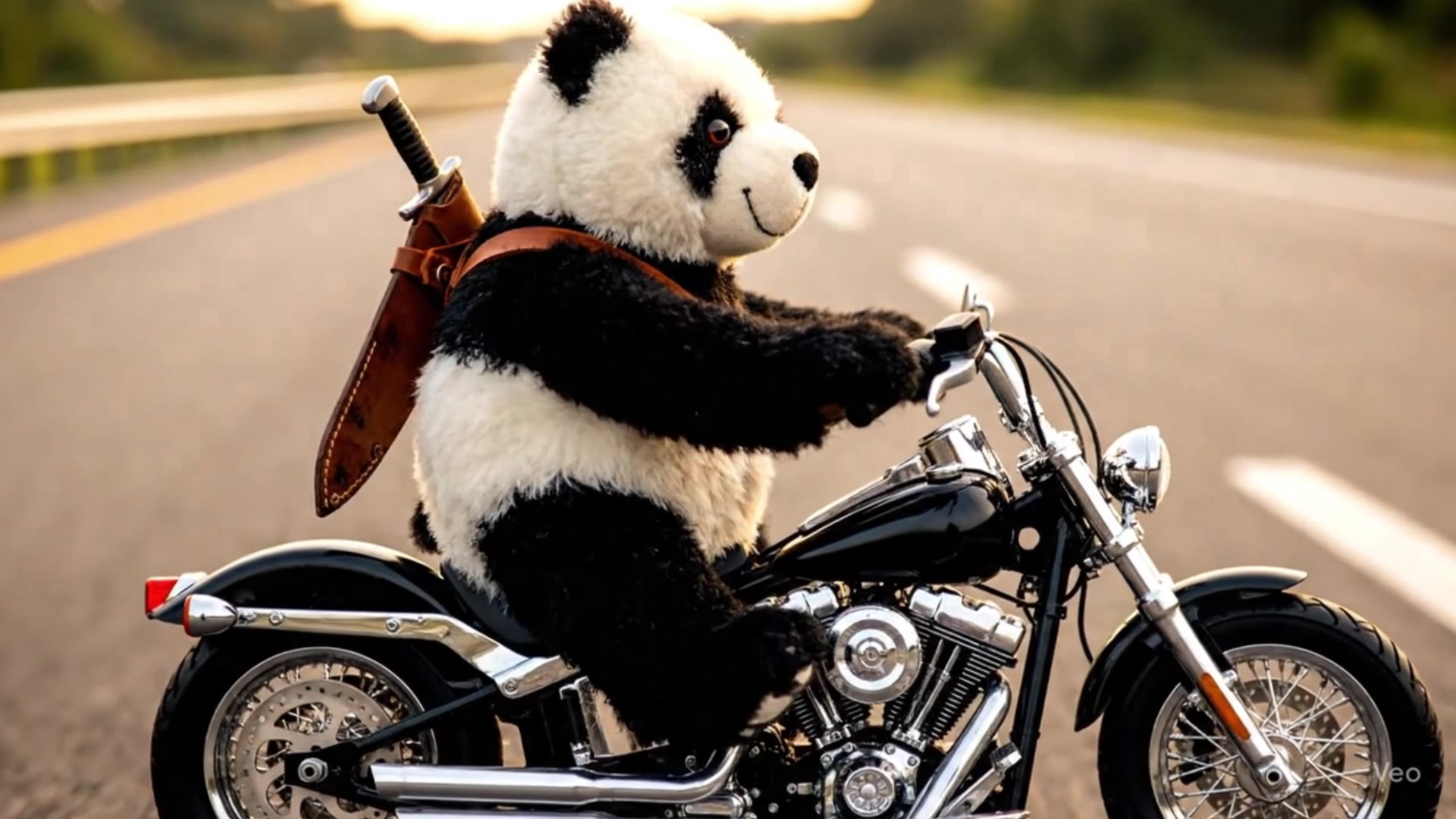 Video thumbnail for Panda Bear sitting on Harley Davidson