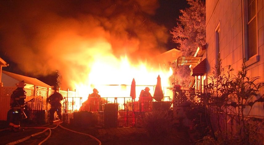 Video thumbnail for Flames consume Bergenfield garage as firefighters race to protect nearby homes