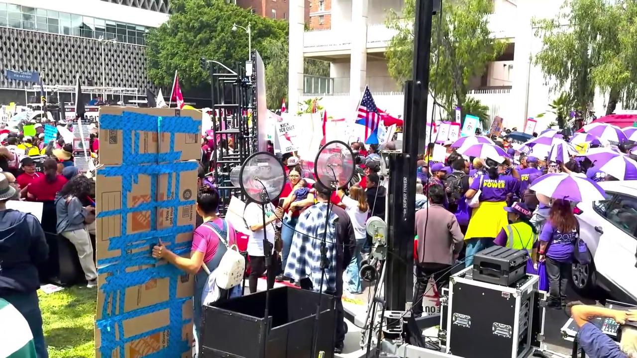 Video thumbnail for United States: Thousands join May Day protests in New York, Los Angeles.