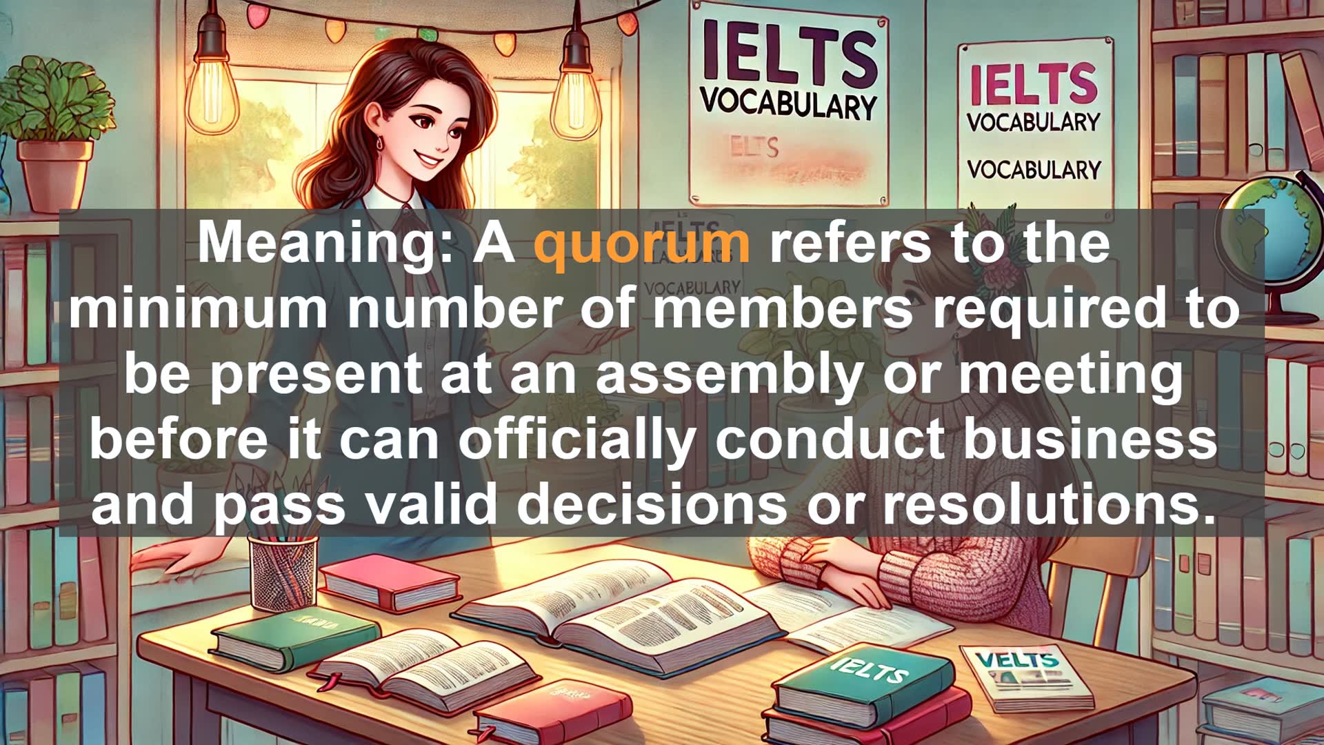 'Video thumbnail for 2000 Must Know IELTS 9.0 Vocabulary - IELTS Vocabulary: Understanding and Using 'Quorum' Correctly'