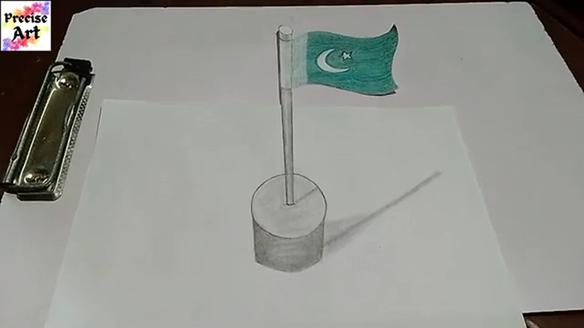 video of: drawing Pakistan flag step by step  how to draw 3d flag  Pakistan flag