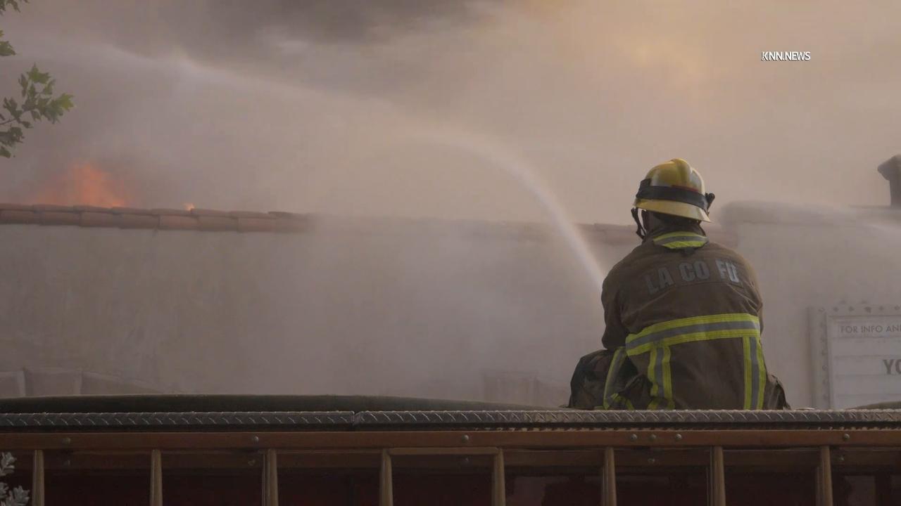 Video thumbnail for US, Los Angeles: Santa Clarita Fire Destroys Historic 100 Year Old Strip Mall Part 4.