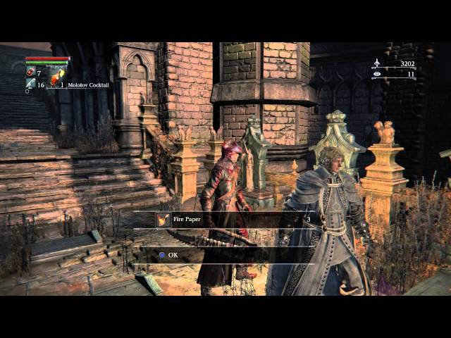 Video thumbnail for Bloodborne - Cathedral Ward: Alfred Intro Full Chat Sequence, Pray Gesture & 3x Fire Paper Acquired