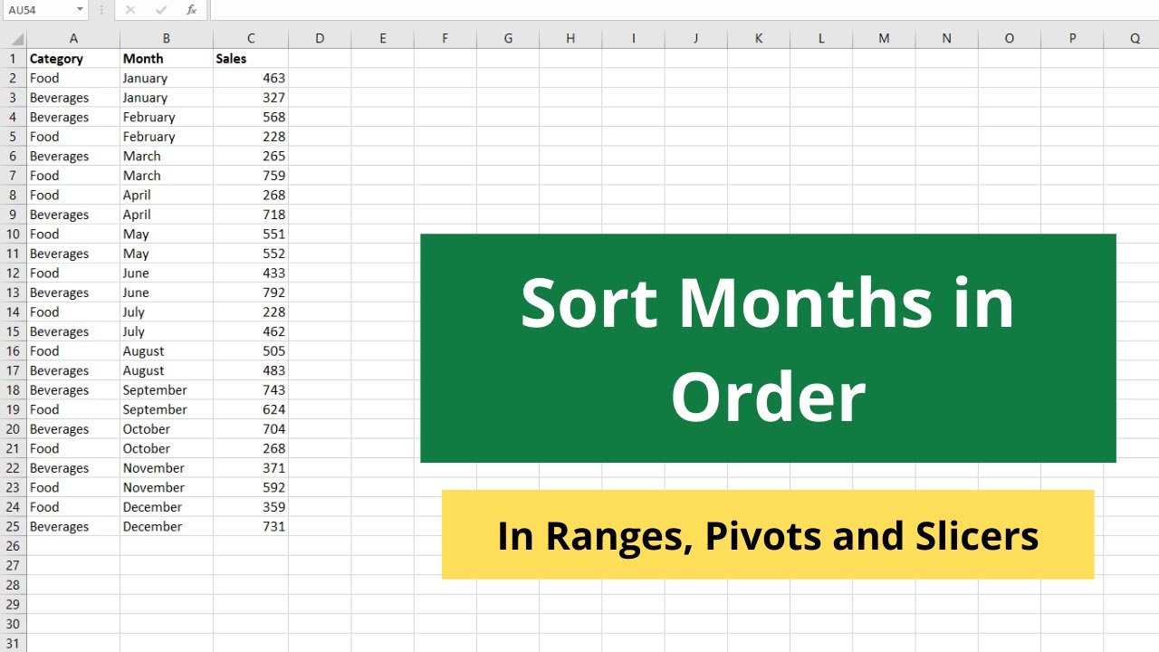 Video thumbnail for Sort months in Order in Excel (and Weekday Names)