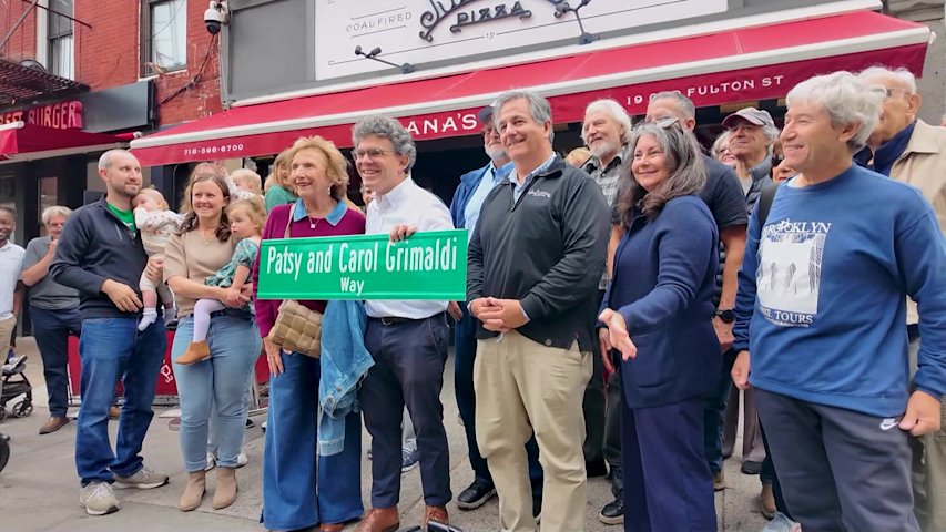 Video thumbnail for Pizza legends Patsy and Carol Grimaldi honored with street renaming in DUMBO