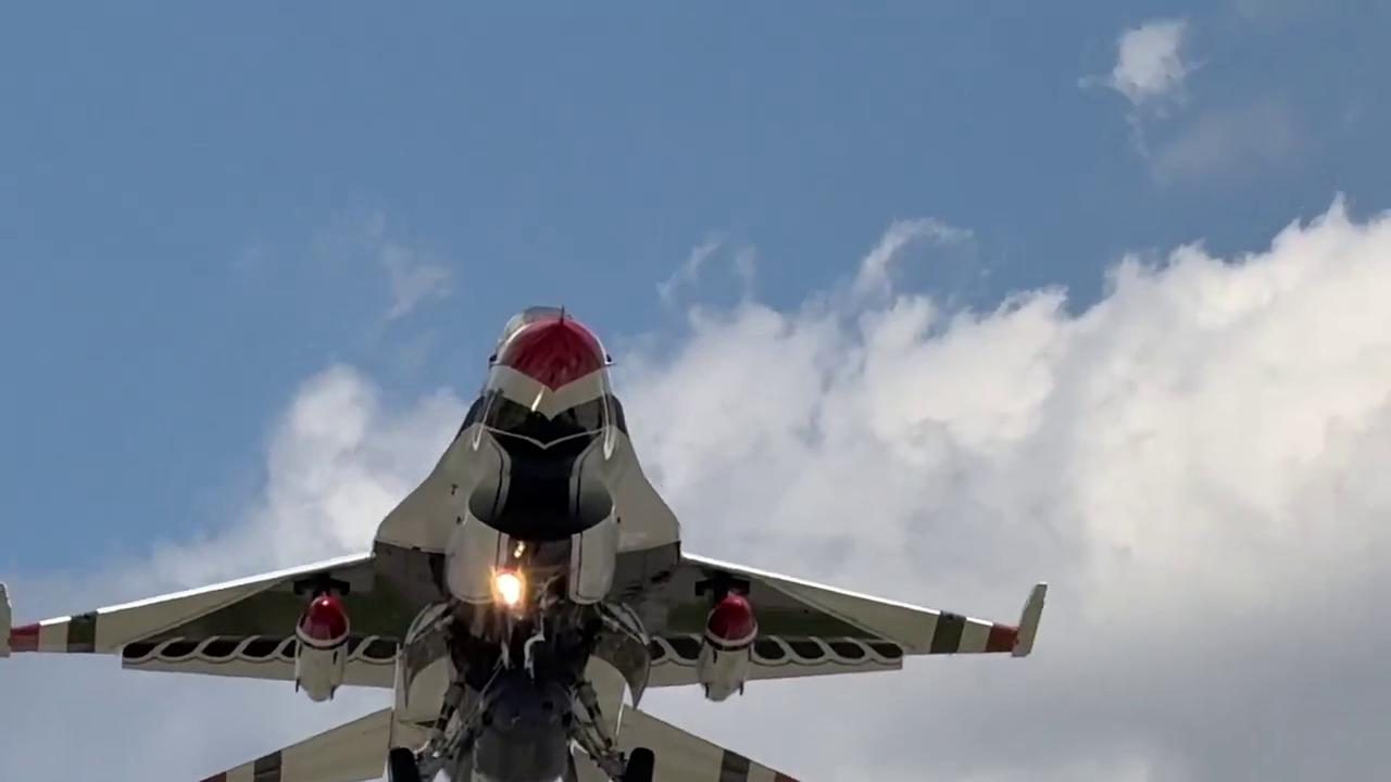 Video thumbnail for US: USAF Thunderbirds arrive in Rochester, NY ahead of Rochester Airshow Aircraft 2026.
