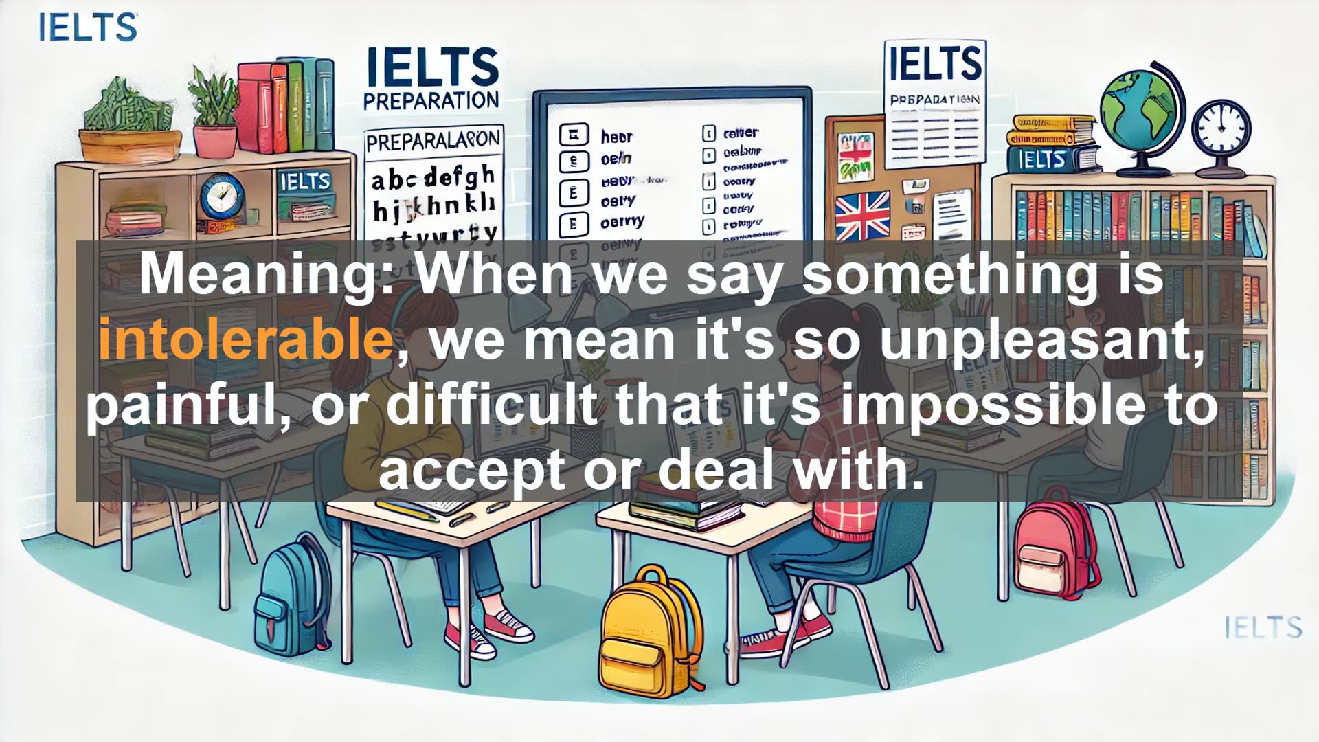 'Video thumbnail for 5000 Must Know IELTS 8.0 Vocabulary - Understanding 'Intolerable': IELTS Vocabulary Explained'