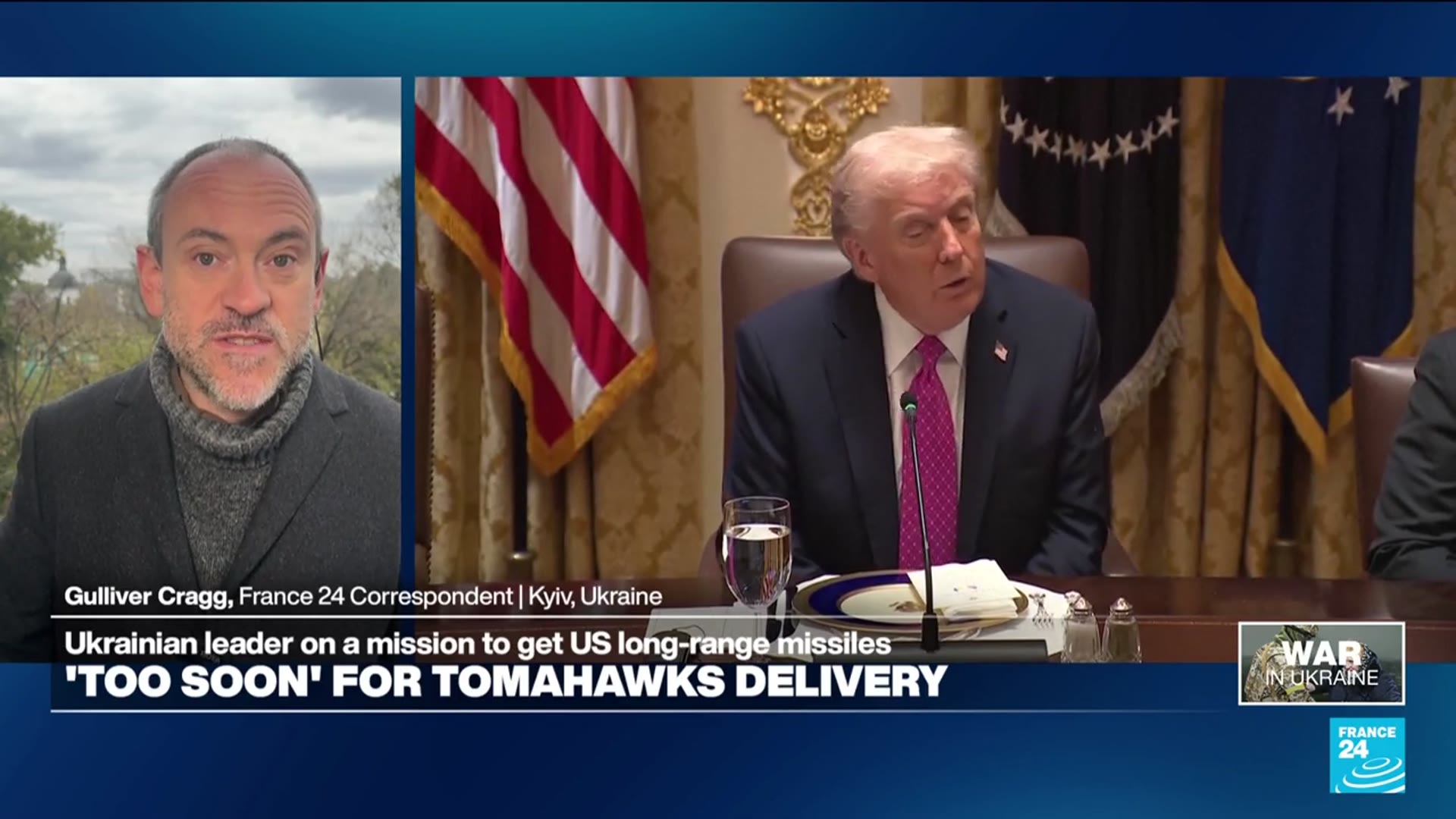 'Video thumbnail for After meeting with Zelensky, Donald Trump says 'too soon' for Tomahawks delivery'