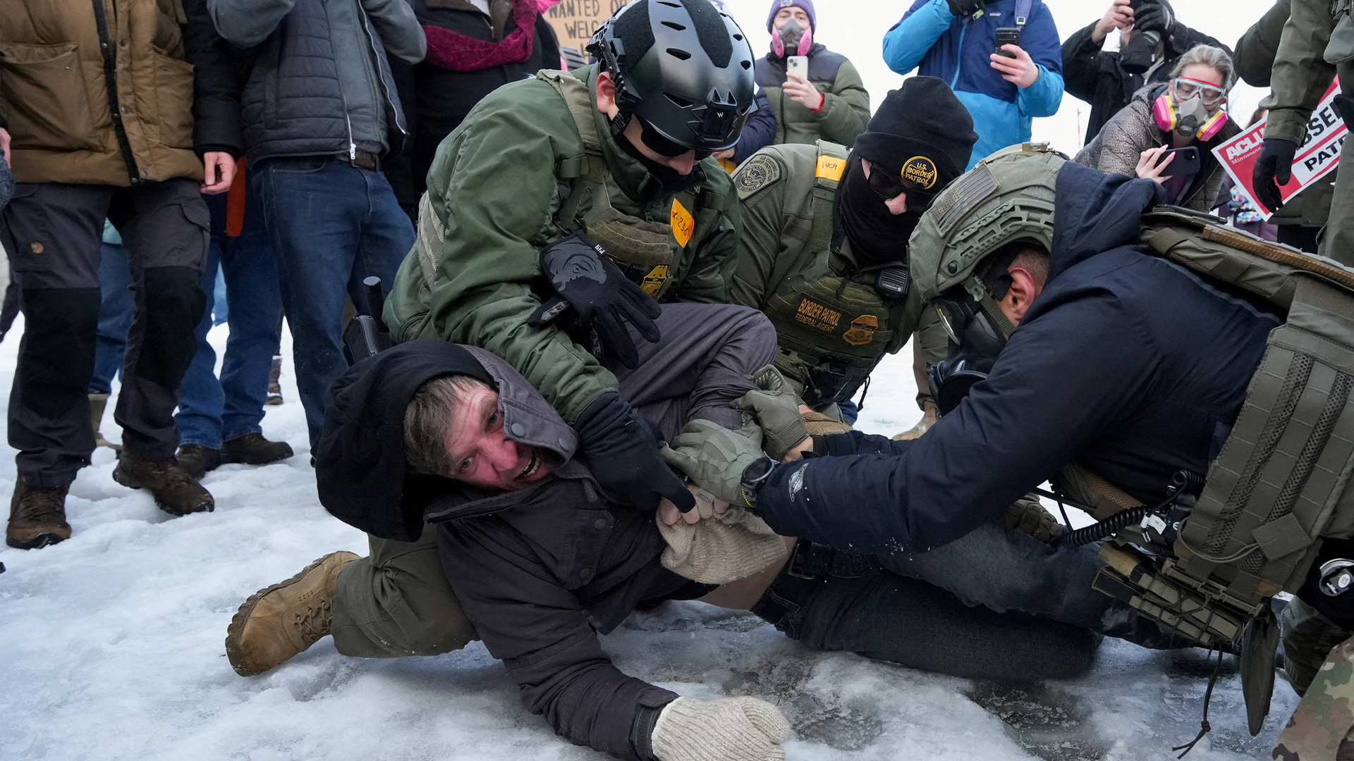 Video thumbnail for Protesters scream ‘ICE out’ one day after fatal shooting in Minneapolis