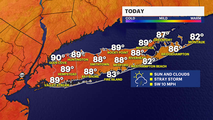 Video thumbnail for STORM WATCH: A stray strong thunderstorm possible on this hot Saturday afternoon for Long Island