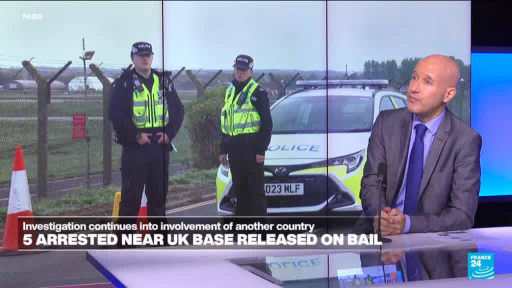 Video thumbnail for Investigation 'ongoing': UK police release on bail five men held over airbase incident