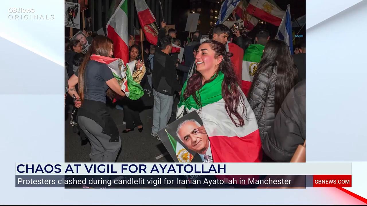 Video thumbnail for WATCH: Clashes ERUPT at Ayatollah vigil in Manchester as pro-Tehran and anti-regime protesters face off