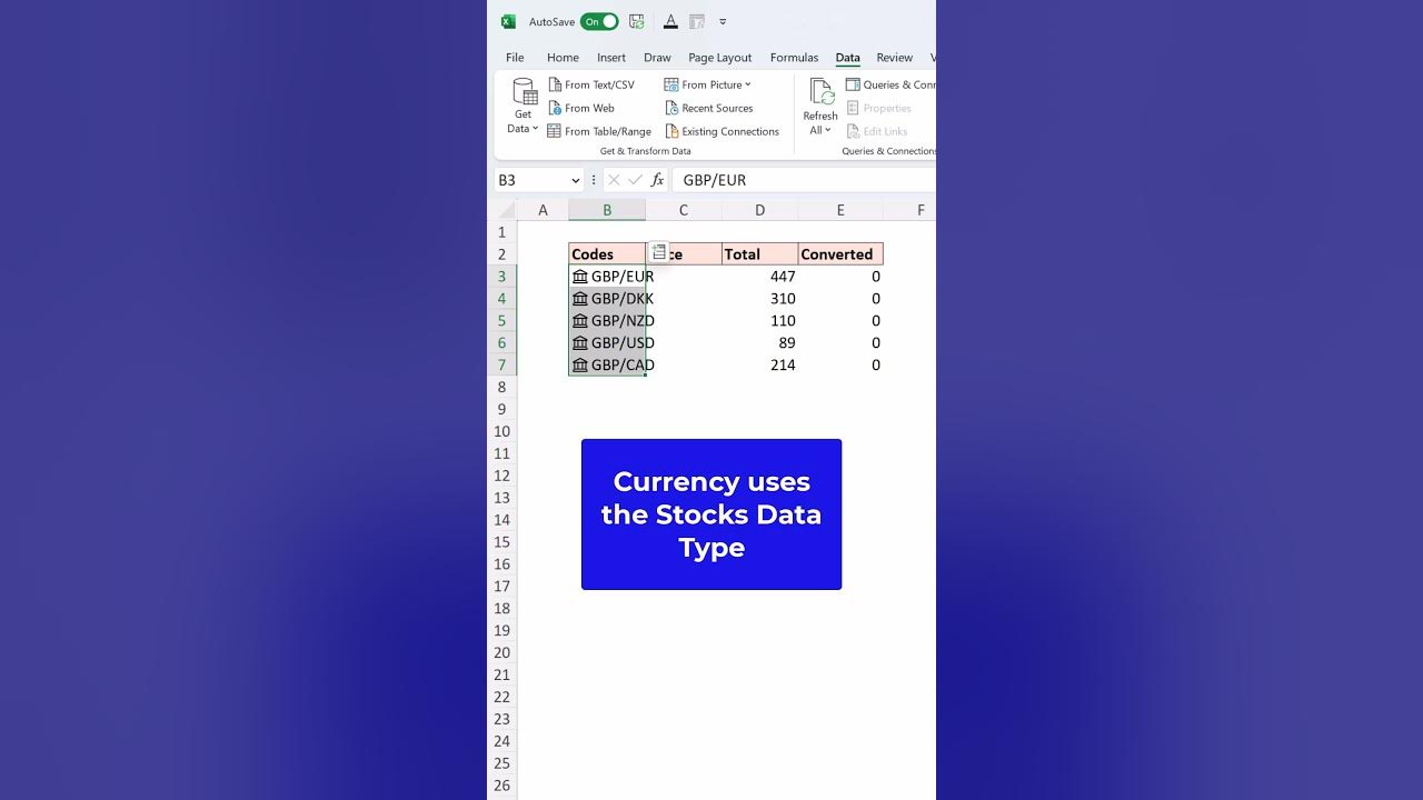 Video thumbnail for Currency Exchange Rate in Excel (Convert Currency Easily) #shorts