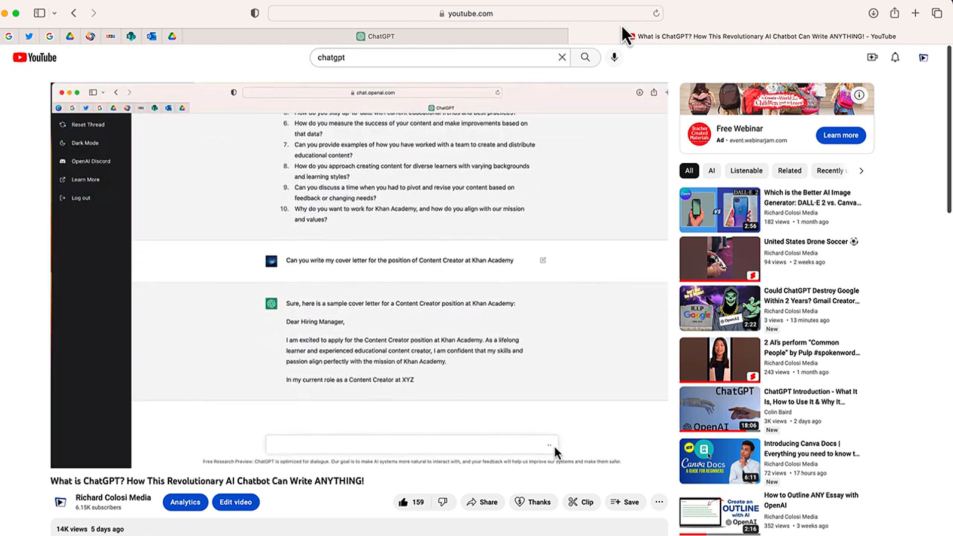 'Video thumbnail for Will ChatGPT Help Students Cheat_ _  AI’s Impact on Writing Assignments'