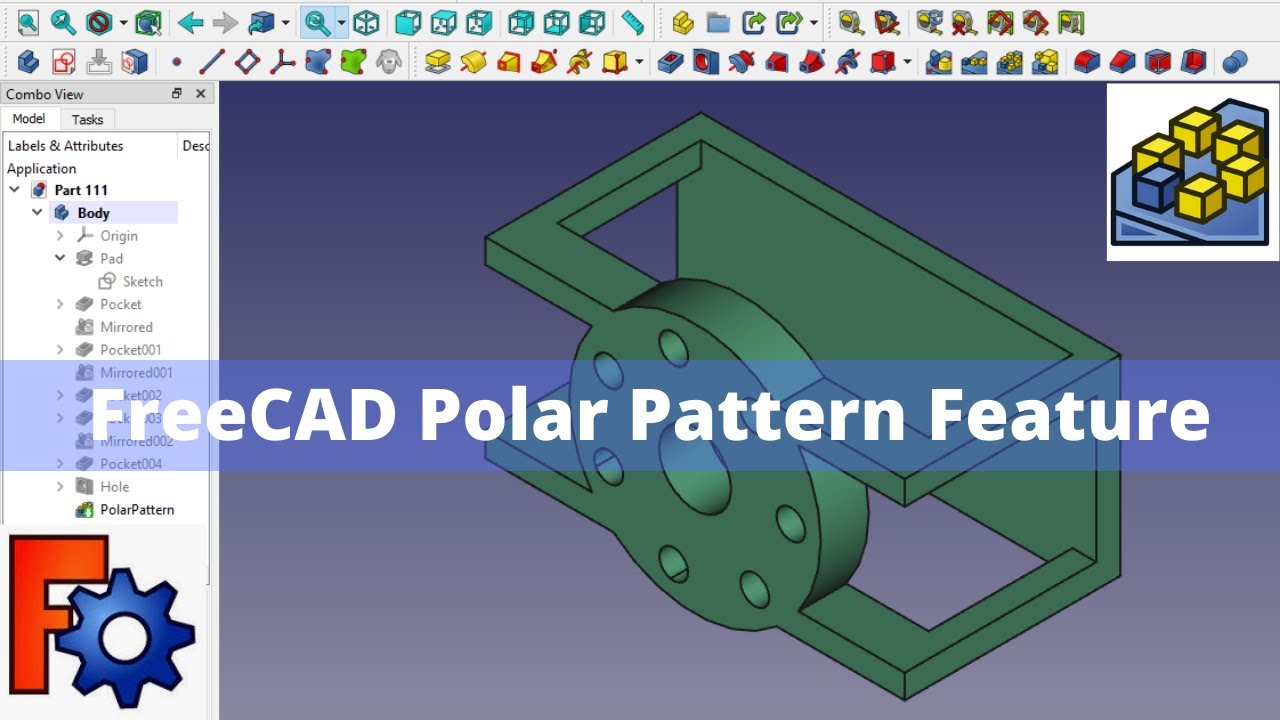 'Video thumbnail for FreeCAD Polar Pattern Feature | FreeCAD Tutorial | FreeCAD Beginner Tutorial | Mechnexus |'